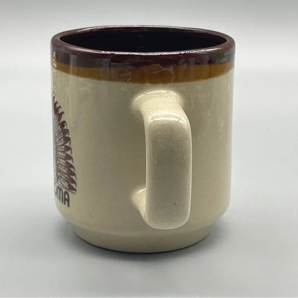 70s Oklahoma Souvenir Mug Native American Chief in a Headdress with  Oil Derrick - Picture 2 of 9